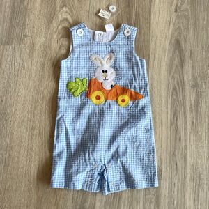 Cre8ion NWT 9m Easter Bunny Blue & White Gingham Jon Jon Romper Spring Preppy